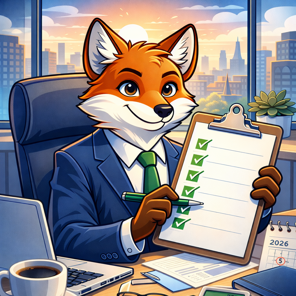 Limited company tax checklist illustration showing business character reviewing compliance tasks for 2026/27.