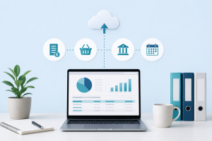 Illustration of digital bookkeeping software used by sole traders for Making Tax Digital compliance.